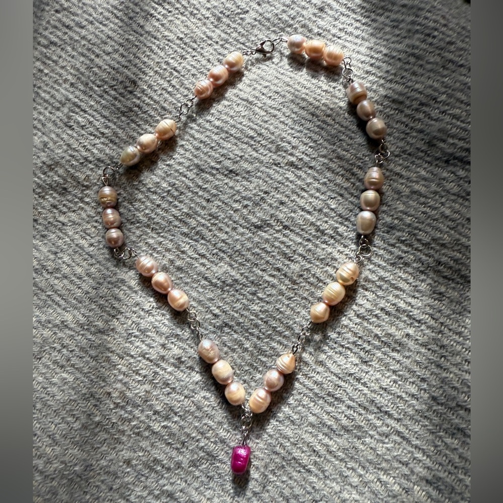 Pink and Cream Minimalist Necklace with Dainty Chain